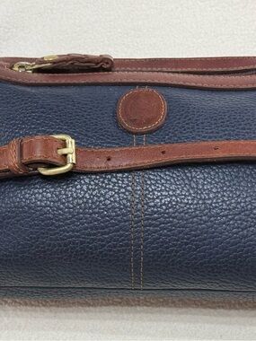 Vintage Liz Claiborne Purse Classic Navy Pebble Leather w/ Brown